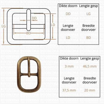 Ceintuurgesp 20 mm antique brass plated version centre bridge - pict. 2