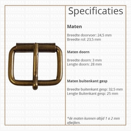 Roller buckle slim antique brass plated 25 mm, Ø 2 mm (ea) - pict. 2