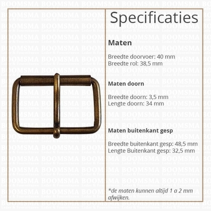 Roller buckle slim antique brass plated 40 mm, Ø 3 mm (ea) - pict. 2