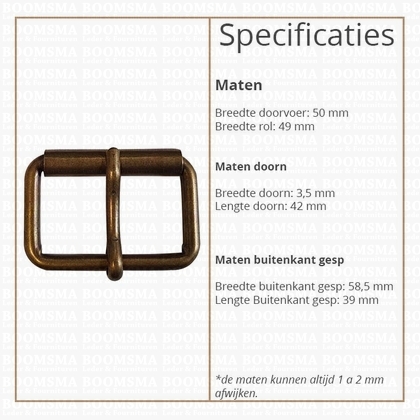 Roller buckle slim antique brass plated 50 mm, Ø 5 mm (ea) - pict. 2