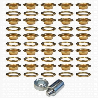Nestelringen: Zeilringset met stempel goud PP24 gat Ø 9,53 mm - kraag Ø 18 mm (25 ringen + tegenring) (per set) - afb. 1
